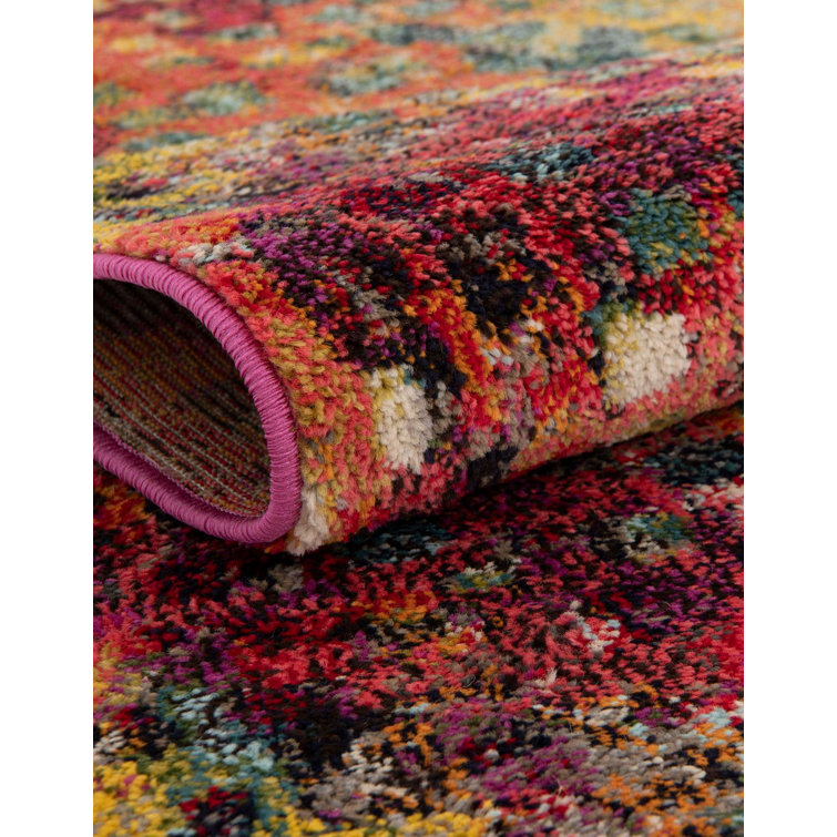 Colorful Abstract Octagon Synthetic Indoor Rug