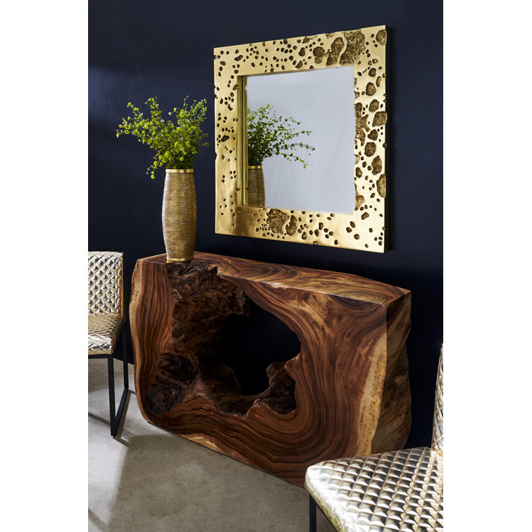 Transitional Square Gold Leaf Wood Accent Mirror