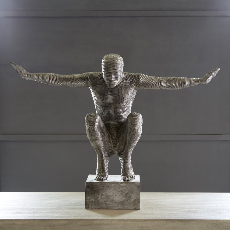 Transitional Large Silver Metal Outstretched Arms Statue