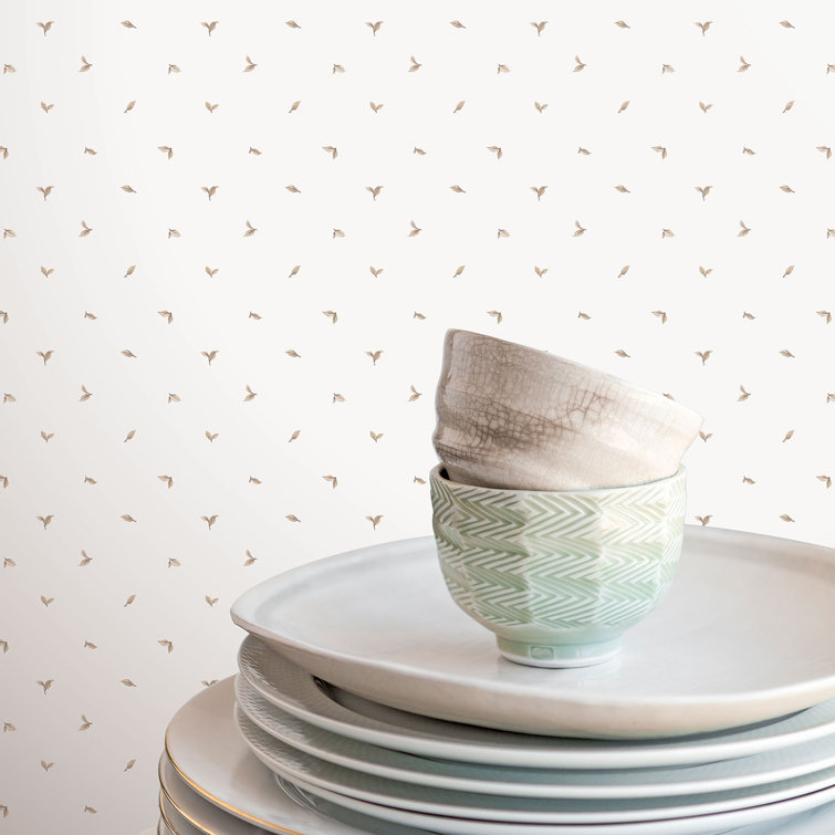 White and Beige Leaf Motif Non-pasted Vinyl Wallpaper Roll