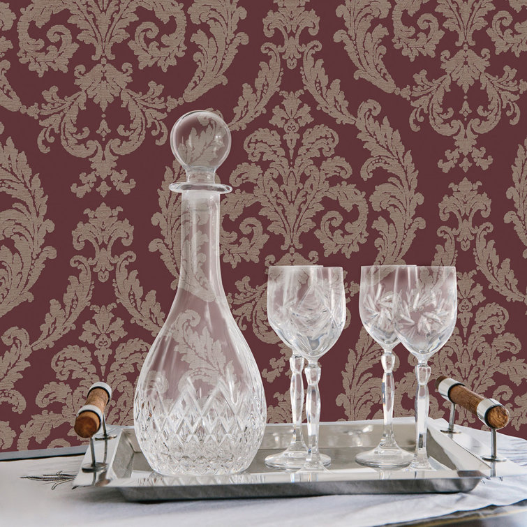 Palazzo Maroon and Bronze Damask Wallpaper Roll