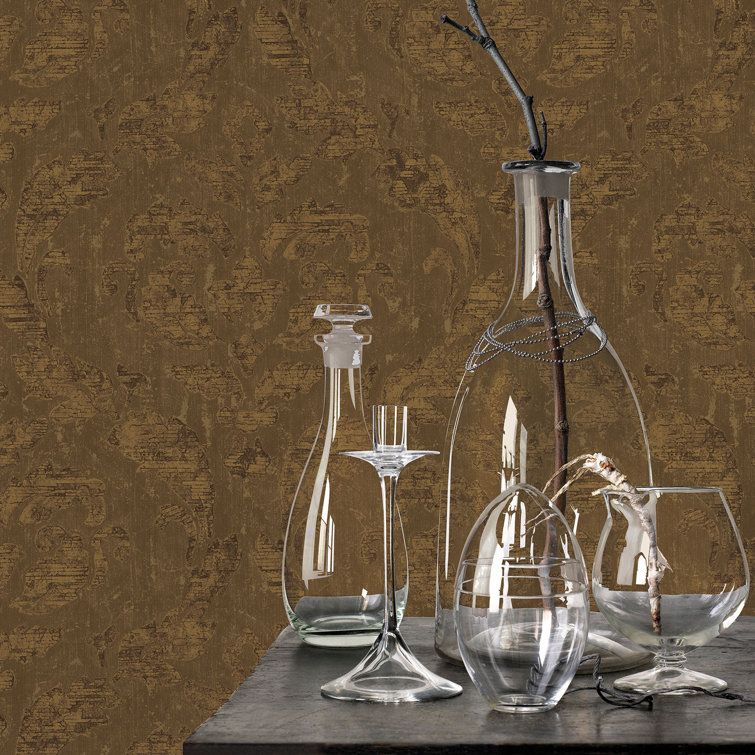Ambiance Large Brown and Gold Damask Wallpaper Roll
