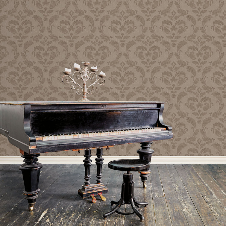 Taupe Damask Non-Pasted Washable Wallpaper Roll