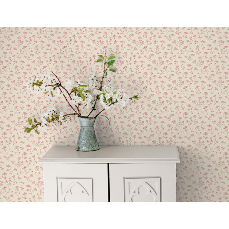 Beige and White Vinyl Floral Trail Wallpaper Roll