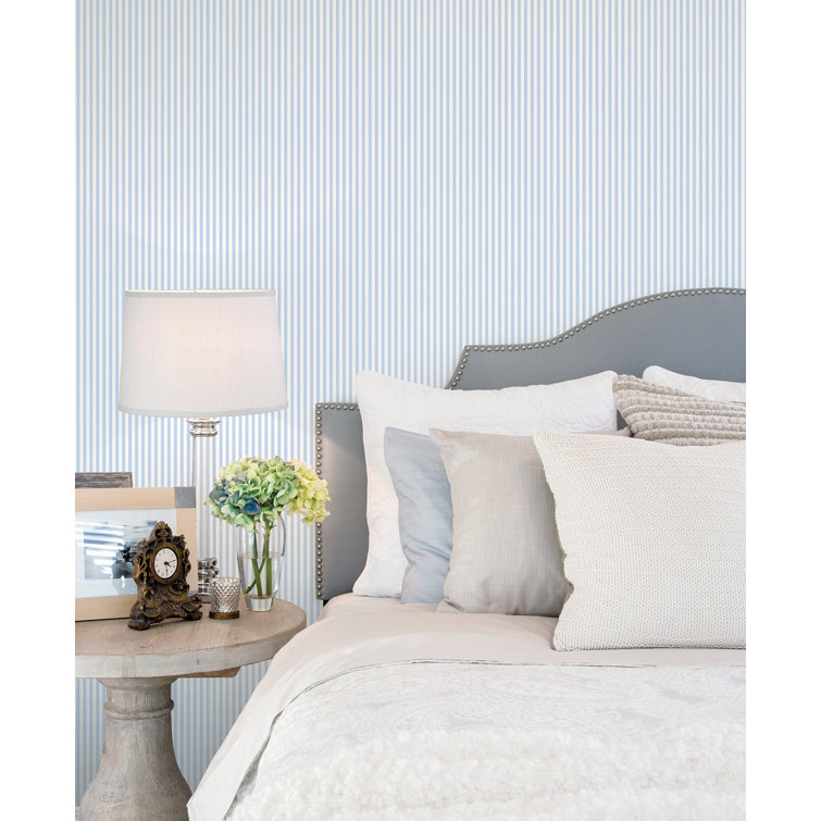 Blue and White Vinyl Non-Pasted Striped Wallpaper Roll