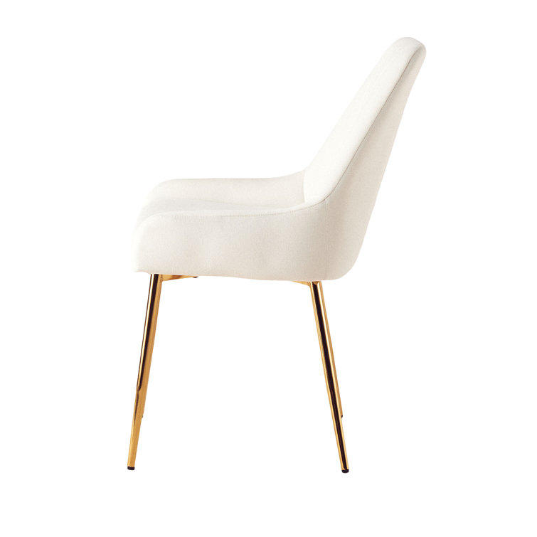 White Velvet Upholstered Side Chair with Gold Metal Legs