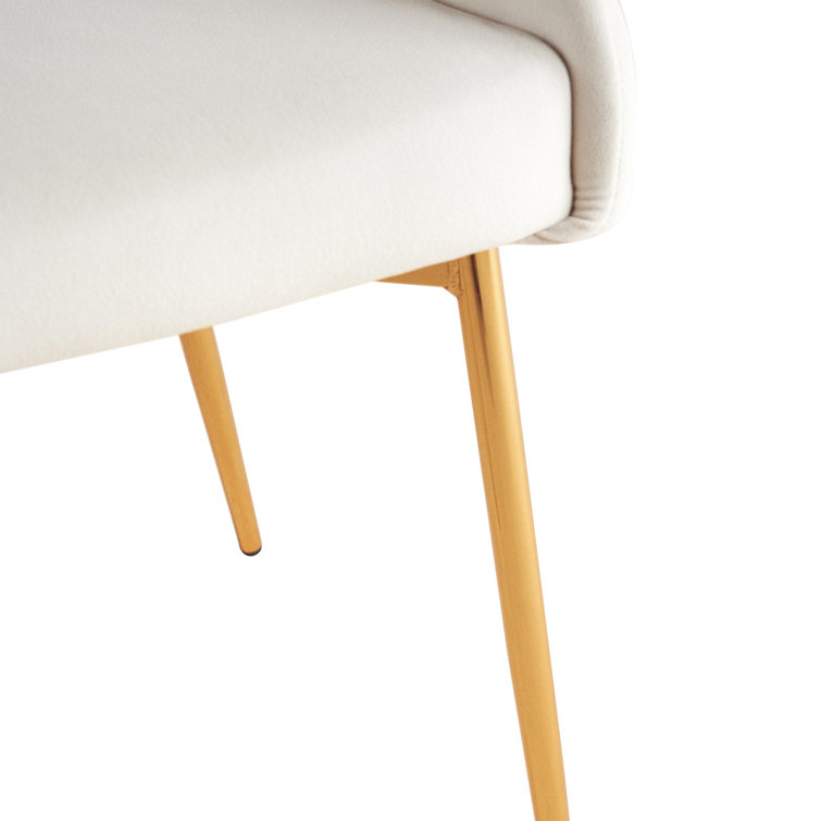 White Velvet Upholstered Side Chair with Gold Metal Legs