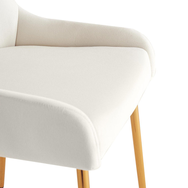 White Velvet Upholstered Side Chair with Gold Metal Legs