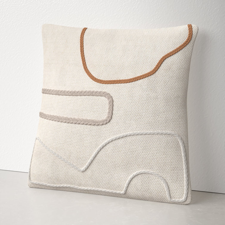 18'' Beige and Brown Cotton Embroidered Throw Pillow Set