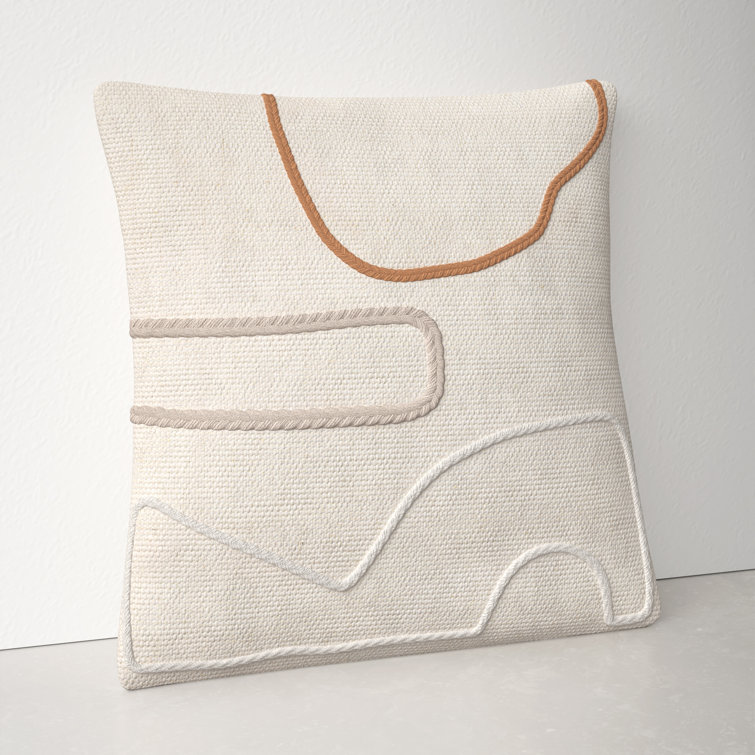 18'' Beige and Brown Cotton Embroidered Throw Pillow Set