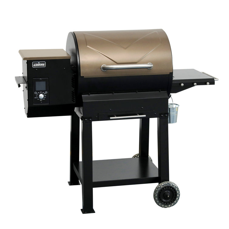 Bronze Stainless Steel Freestanding Pellet Grill with Porcelain-Coated Grates