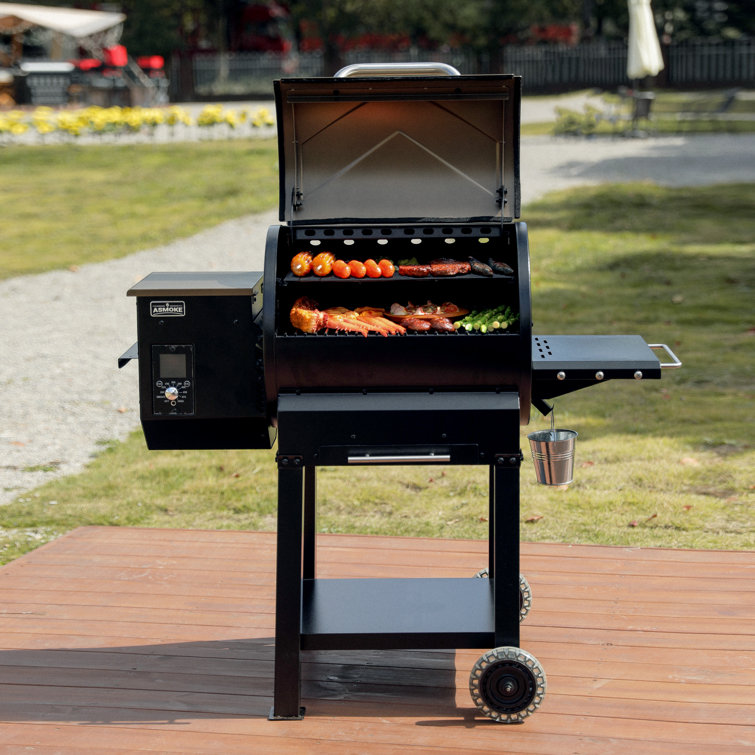 Bronze Stainless Steel Freestanding Pellet Grill with Porcelain-Coated Grates