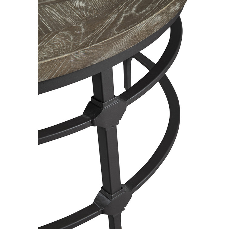 Contemporary 35'' Round Wood & Metal Coffee Table in Brown