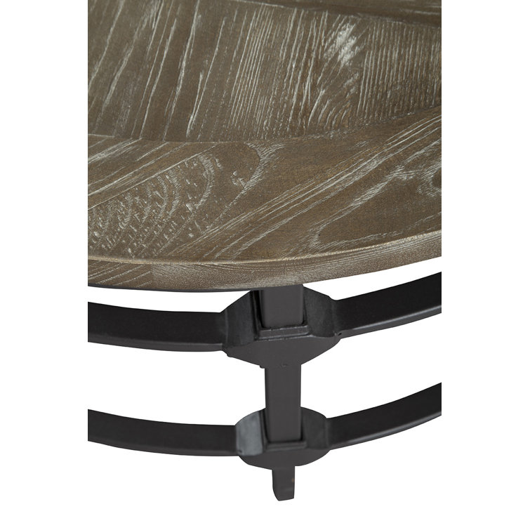 Contemporary 35'' Round Wood & Metal Coffee Table in Brown