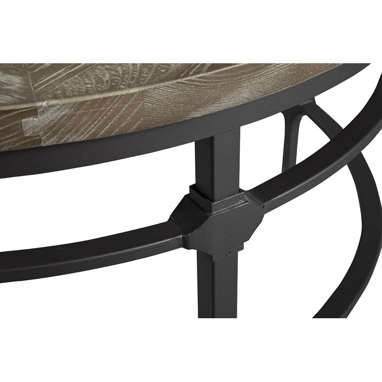 Contemporary 35'' Round Wood & Metal Coffee Table in Brown