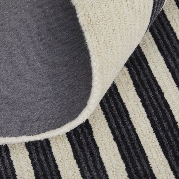 Black and Ivory Hand-Tufted Wool Geometric Rug