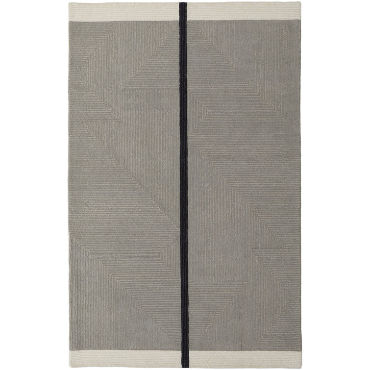 Black and Gray Hand-Tufted Wool Rectangular Rug 8' x 10'