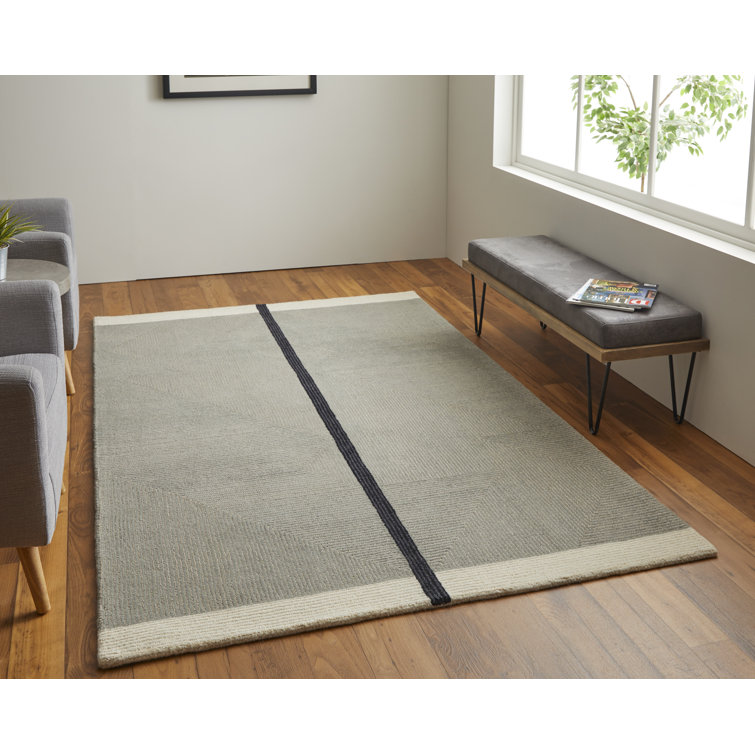 Black and Gray Hand-Tufted Wool Rectangular Rug 8' x 10'