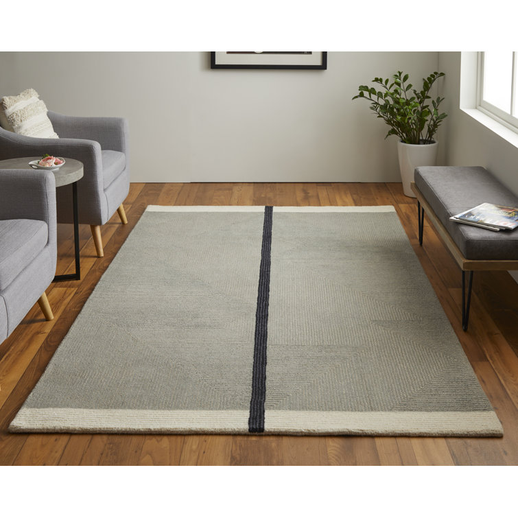 Black and Gray Hand-Tufted Wool Rectangular Rug 8' x 10'