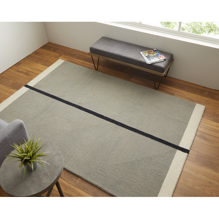 Black and Gray Hand-Tufted Wool Rectangular Rug 8' x 10'