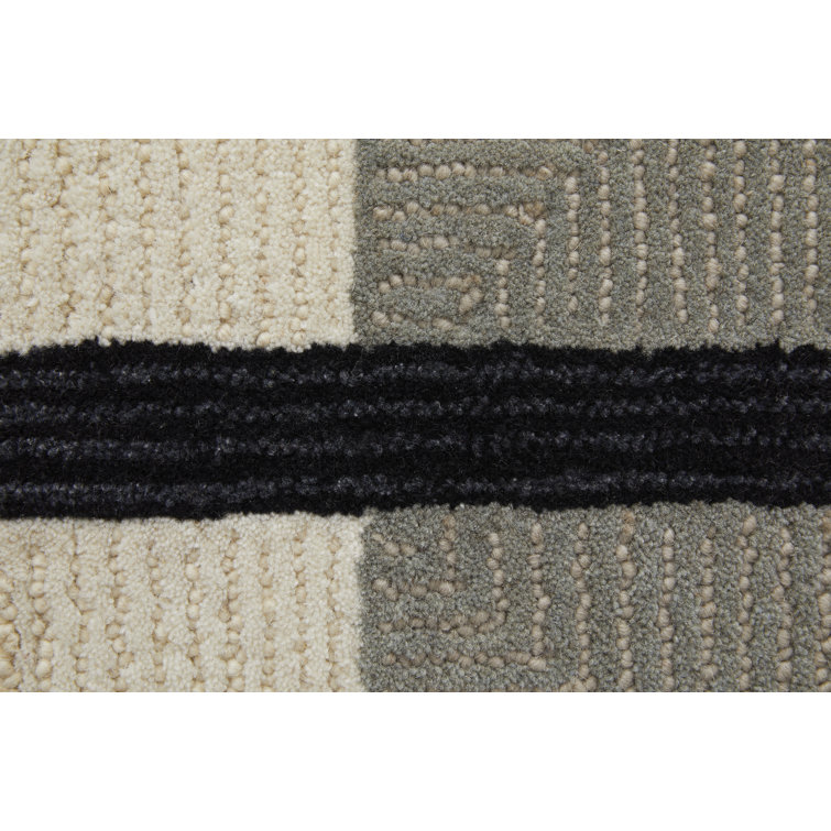 Black and Gray Hand-Tufted Wool Rectangular Rug 8' x 10'