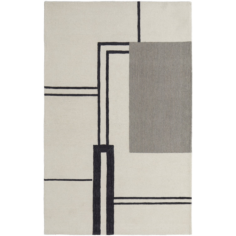 Hand-Tufted Black and Gray Abstract Wool Rug, 9' x 12'