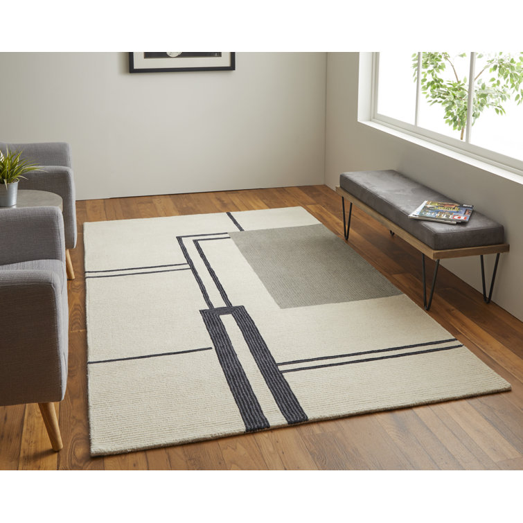 Hand-Tufted Black and Gray Abstract Wool Rug, 9' x 12'