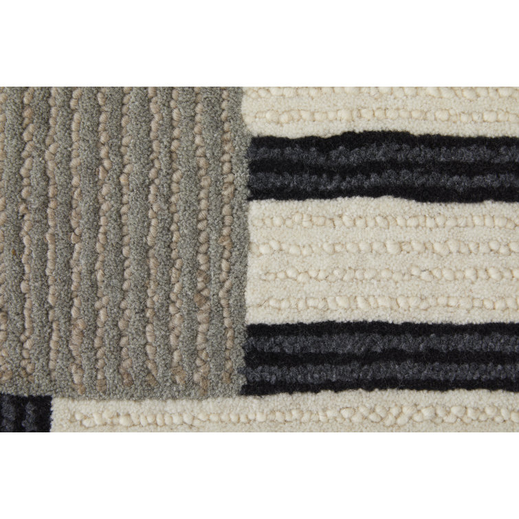 Hand-Tufted Black and Gray Abstract Wool Rug, 9' x 12'
