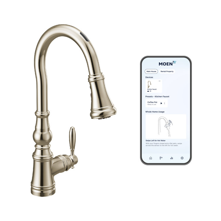 Polished Nickel Victorian Smart Kitchen Faucet with Pull-out Spray