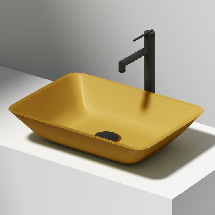 Citron Yellow Glass Rectangular Vessel Bathroom Sink