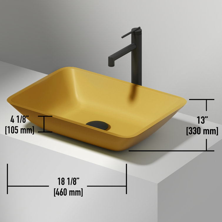 Citron Yellow Glass Rectangular Vessel Bathroom Sink