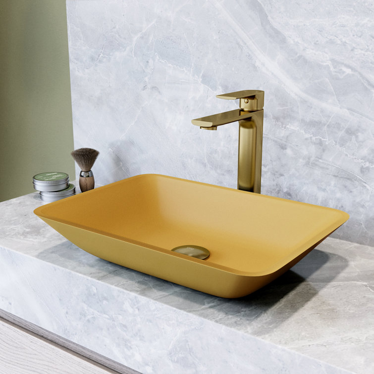 Citron Yellow Glass Rectangular Vessel Bathroom Sink