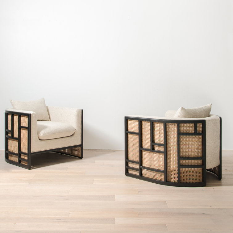 Brushed Ebony Barrel Accent Chair with Leather and Wood