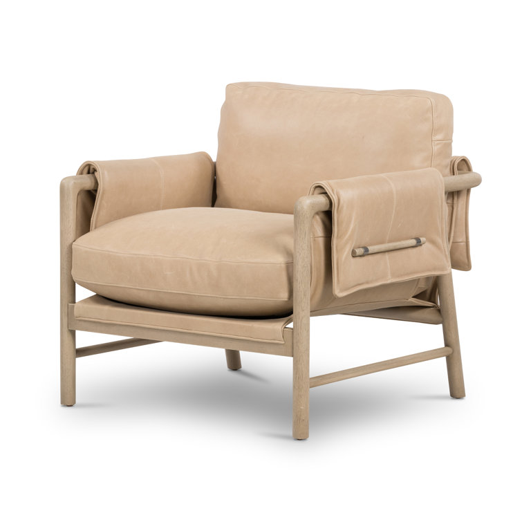Palermo Nude Leather & Wood Contemporary Stationary Chair