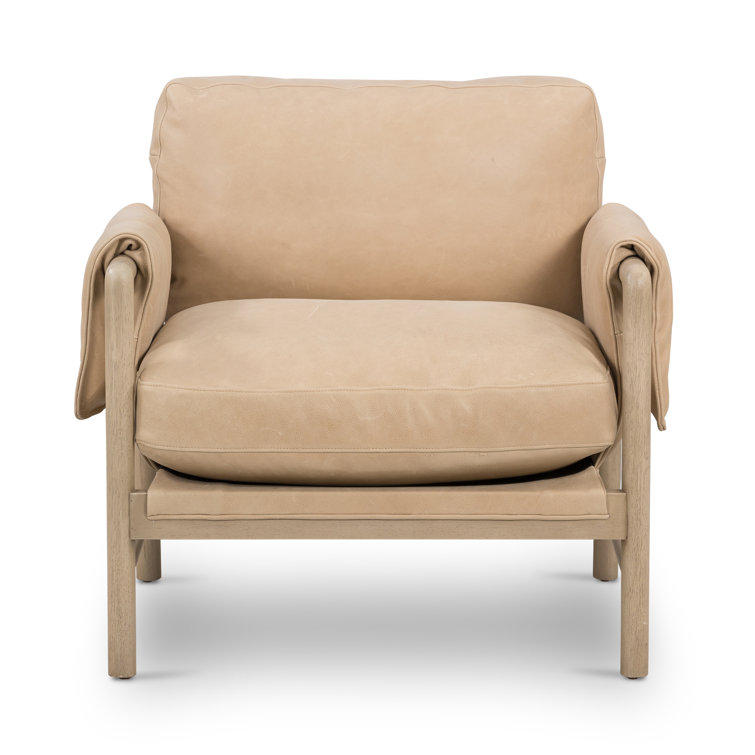 Palermo Nude Leather & Wood Contemporary Stationary Chair