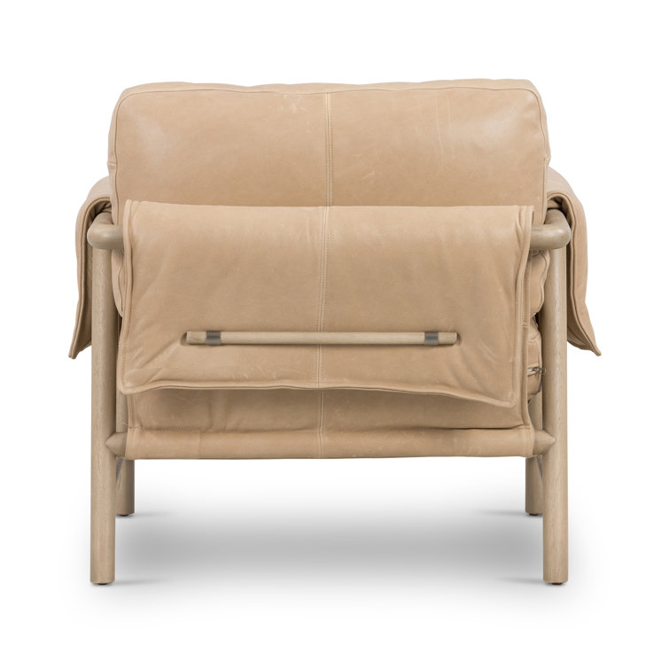 Palermo Nude Leather & Wood Contemporary Stationary Chair