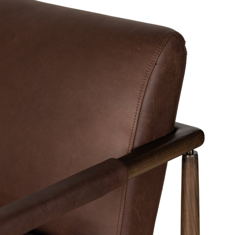 Brickhouse Dark Brown Genuine Leather Armchair with Solid Ash Frame