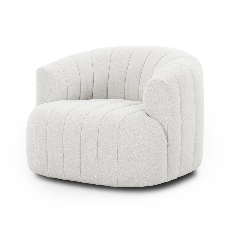 Elliana Cream Boucle Swivel Barrel Chair in Manufactured Wood