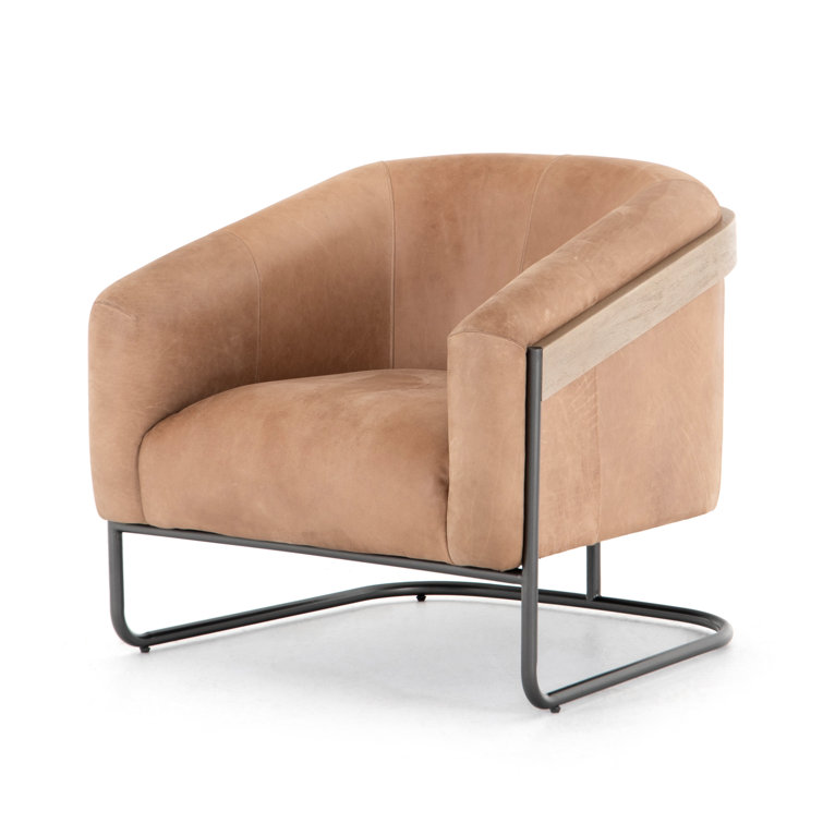 Winchester Beige Traditional Leather Accent Chair with Metal Frame
