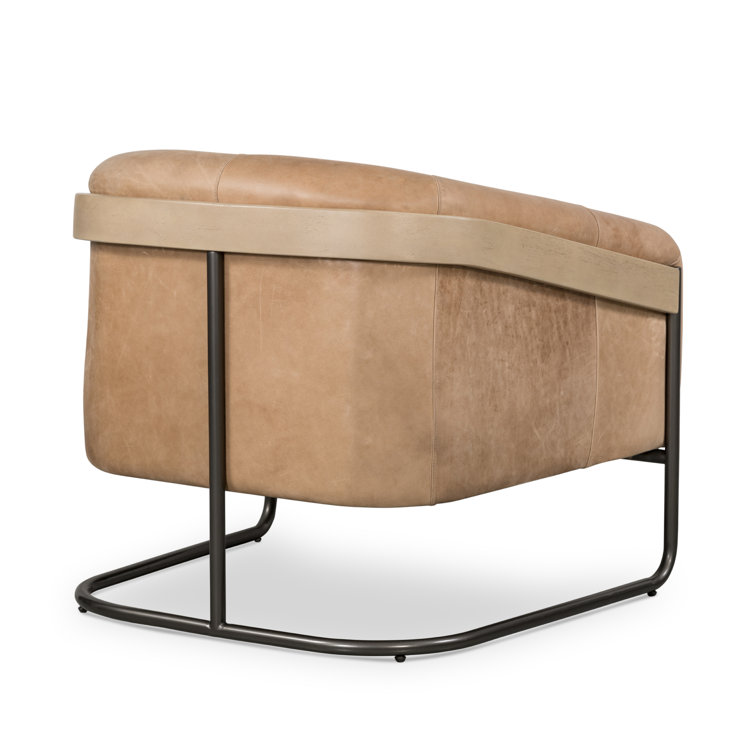 Winchester Beige Traditional Leather Accent Chair with Metal Frame