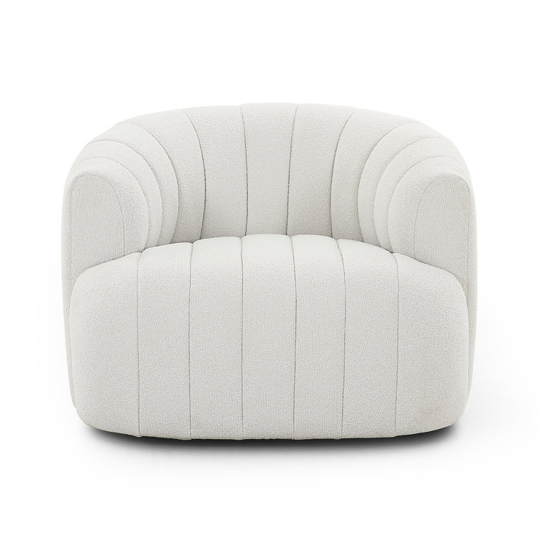 Elliana Cream Boucle Swivel Barrel Chair in Manufactured Wood