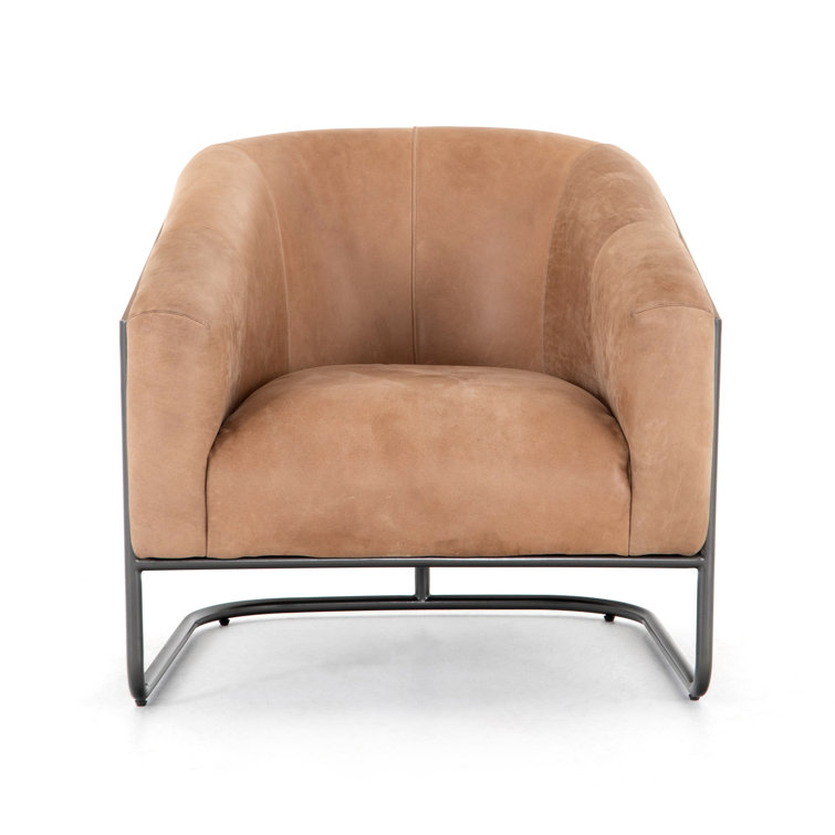 Winchester Beige Traditional Leather Accent Chair with Metal Frame