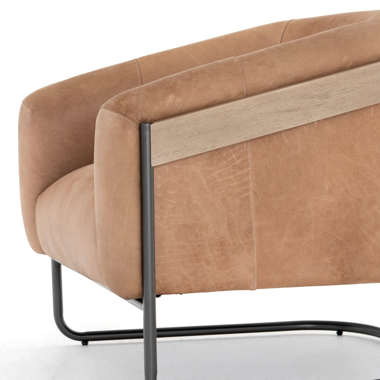 Winchester Beige Traditional Leather Accent Chair with Metal Frame