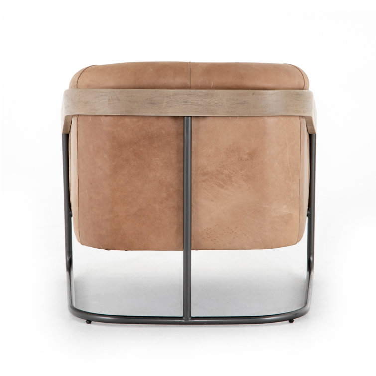 Winchester Beige Traditional Leather Accent Chair with Metal Frame
