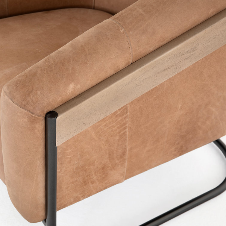 Winchester Beige Traditional Leather Accent Chair with Metal Frame