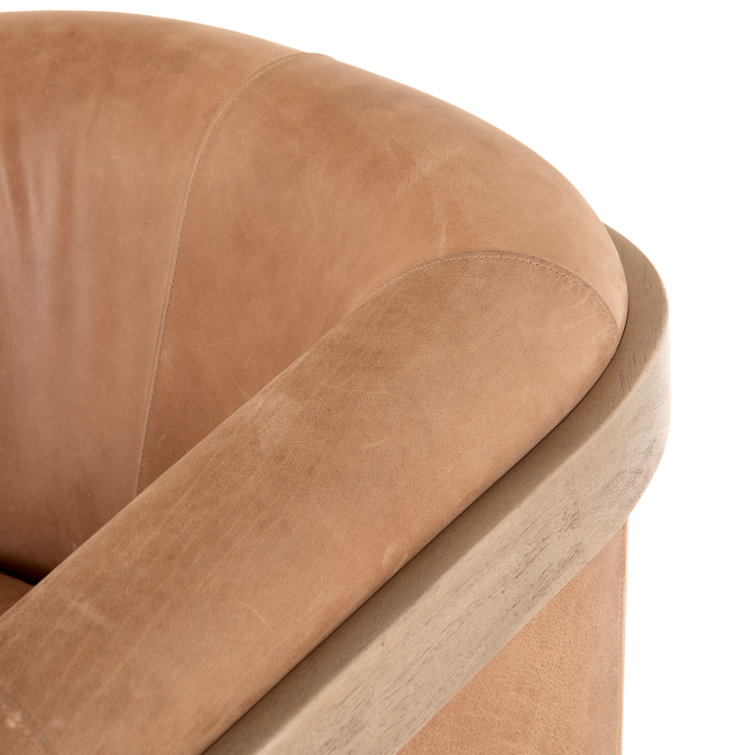 Winchester Beige Traditional Leather Accent Chair with Metal Frame