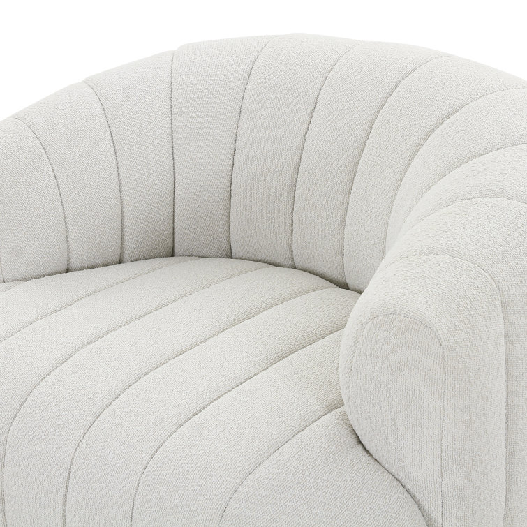 Elliana Cream Boucle Swivel Barrel Chair in Manufactured Wood