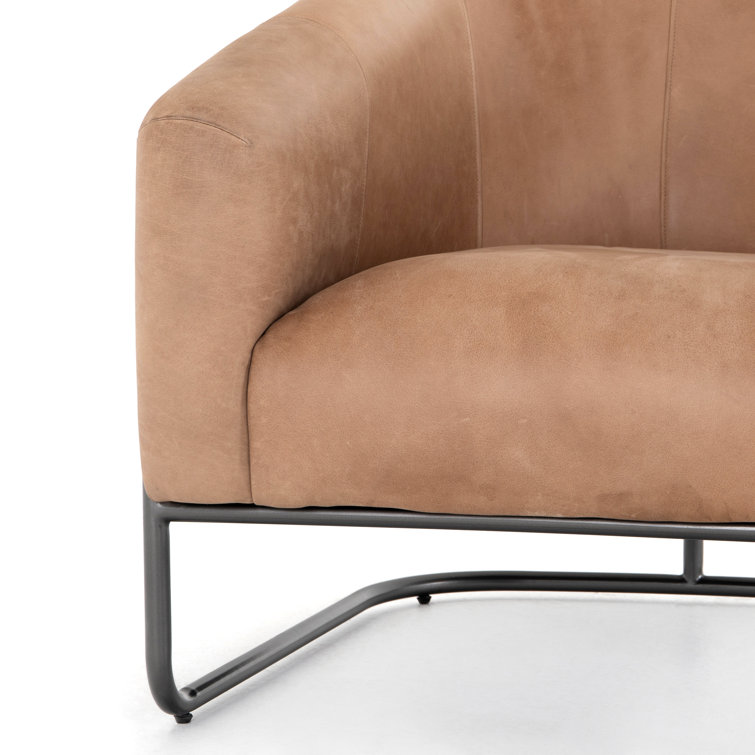 Winchester Beige Traditional Leather Accent Chair with Metal Frame