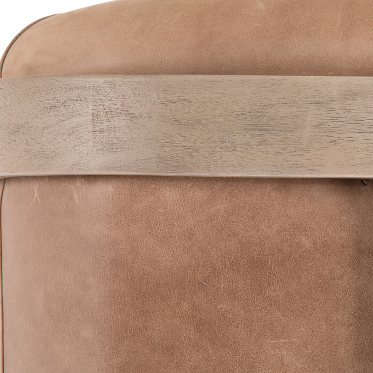 Winchester Beige Traditional Leather Accent Chair with Metal Frame