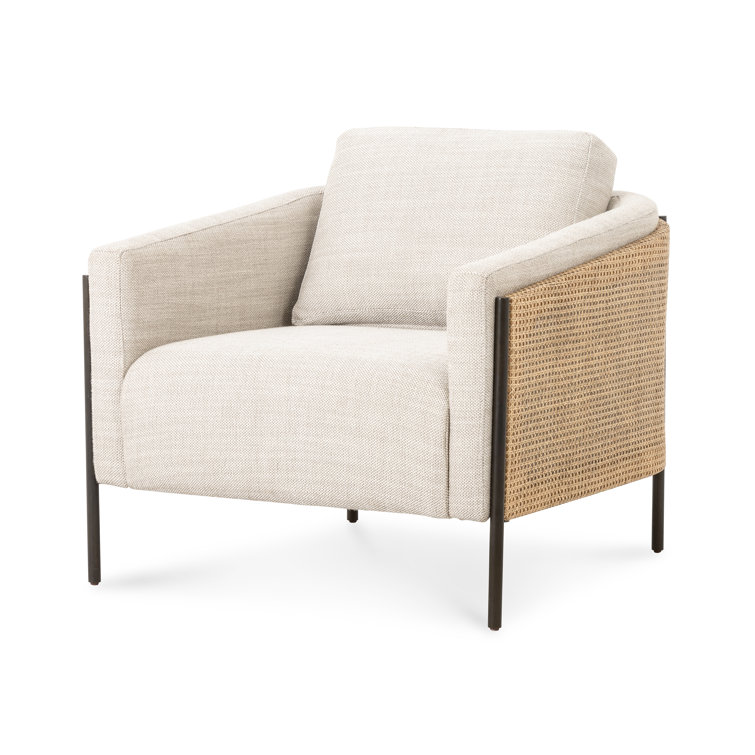 Gable Taupe Barrel Chair with Natural Cane and Gunmetal Finish